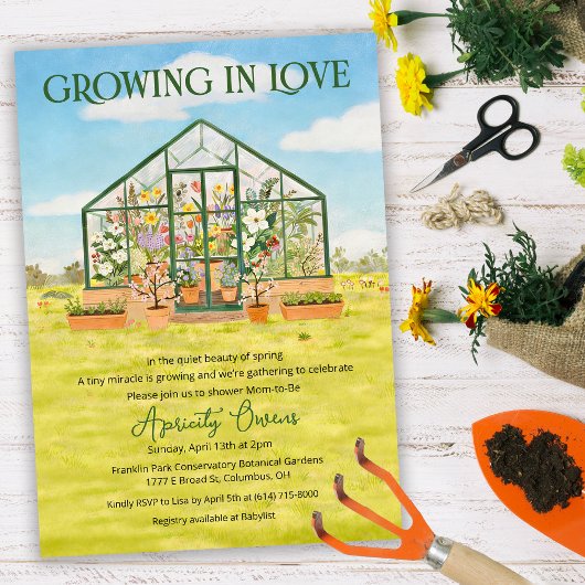 Growing in Love Greenhouse Baby Shower Invitation 招待状