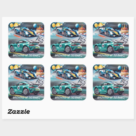 Growing Up To Fast Boy Birthday Party スクエアシール (シート)