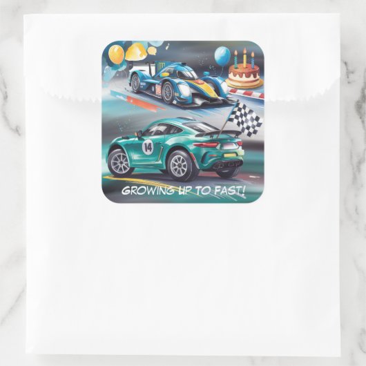 Growing Up To Fast Boy Birthday Party スクエアシール (バッグ)