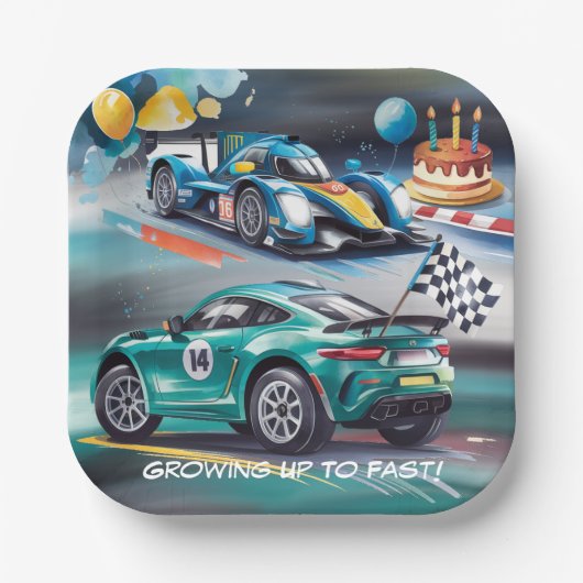 Growing Up To Fast Boy Birthday Party ペーパープレート (正面)