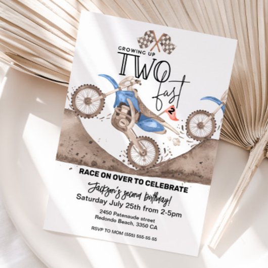 Growing up TWO FAST Blue Dirt Bike 2nd birthday  招待状