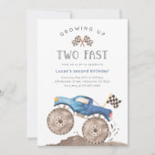 Growing Up Two Fast Blue Monster Truck Birthday 招待状 (正面)