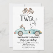Growing Up TWO fast Blue Race car 2nd birthday 招待状 (正面)
