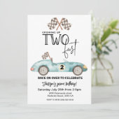 Growing Up TWO fast Blue Race car 2nd birthday 招待状 (スタンド正面)