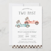 Growing Up Two Fast Blue & Red Race Car Birthday 招待状 (正面)