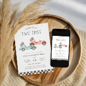 Growing Up Two Fast Blue & Red Race Car Birthday 招待状