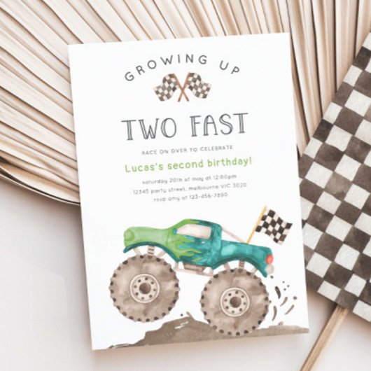Growing Up TWO Fast Monster Truck 2nd Birthday 招待状