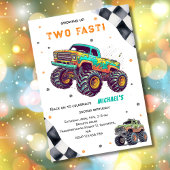 Growing up two fast monster trucks boy birthday 招待状