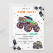 Growing up two fast monster trucks boy birthday 招待状 (正面)