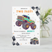 Growing up two fast monster trucks boy birthday 招待状 (スタンド正面)