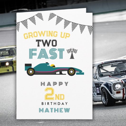 Growing Up Two Fast Race Car 2nd Birthday Card シーズンカード