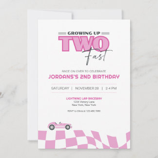 Growing Up Two Fast Race Car Birthday Invitation 招待状