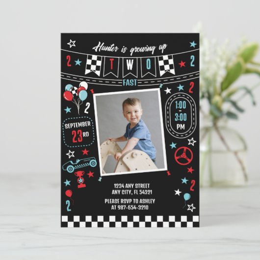 Growing Up Two Fast Racing Birthday Invitation 招待状 (スタンド正面)