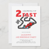 Growing Up Two Fast Red Car Boy 2nd Birthday Party 招待状 (正面)