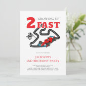 Growing Up Two Fast Red Car Boy 2nd Birthday Party 招待状 (スタンド正面)