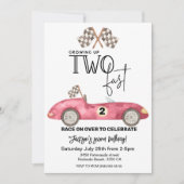 Growing Up TWO fast Red Race car 2nd birthday 招待状 (正面)