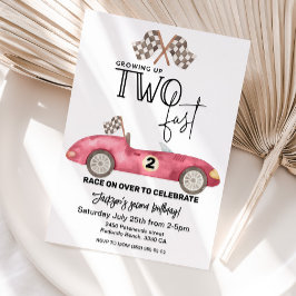 Growing Up TWO fast Red Race car 2nd birthday 招待状