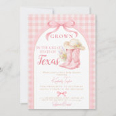 Grown in Texas Cowgirl Boots Pink Bow Baby Shower 招待状 (正面)
