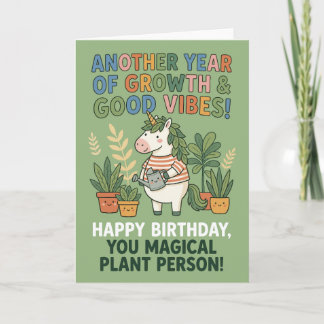Growth Good Vibes Unicorn Plant Lover Birthday カード