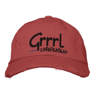 Grrrlの赤い薄型の帽子 刺繍入りキャップ
