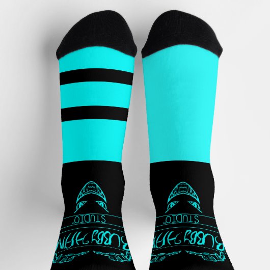 Grubby Hands Logo Crew Socks (cyan and black) ソックス (上部)