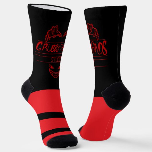 Grubby Hands Logo Crew Socks (Red and Black) ソックス (傾斜あり)
