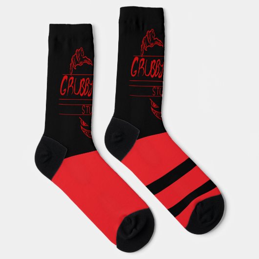 Grubby Hands Logo Crew Socks (Red and Black) ソックス (右)