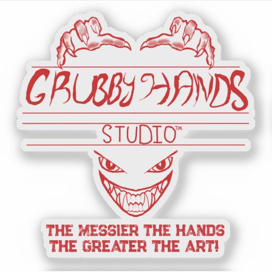 Grubby Hands Studio ロゴ + モットービニールステッカー シール (正面)