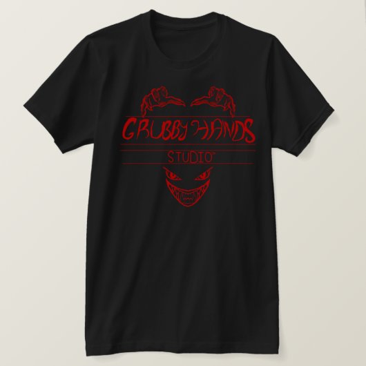 Grubby Hands Studio 赤ロゴ ブラックTシャツ Tシャツ (デザイン正面)