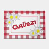 Gruezi Doormat赤と白 with Edelweiss ドアマット (正面)