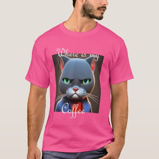 Grummelige Katze - Wo ist mein Kaffee [ドイツ語 Tシャツ (正面)