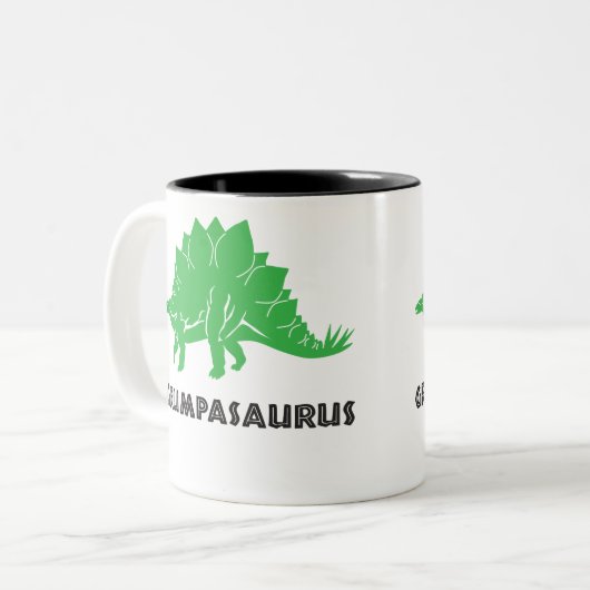 Grumpasaurusのステゴサウルスの恐竜の祖父、マグのコップ ツートーンマグカップ (正面左)