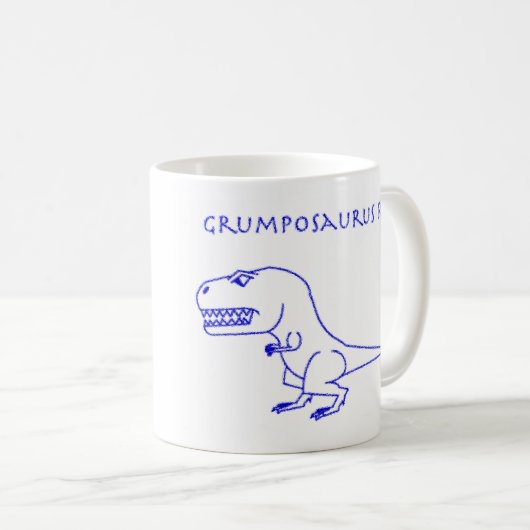 Grumposaurusのレックスの青いクレヨンのマグ コーヒーマグカップ (正面右)
