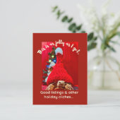 Grumpy baby sulcata tortoise in red hat Holiday ポストカード (スタンド正面)