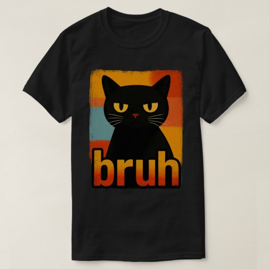 Grumpy Black Cat "Bruh" Retro Vintage Meme Tシャツ (デザイン正面)