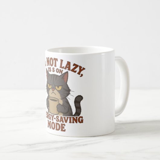 Grumpy Black Cat Mug – Energy-Saving Mode Quote コーヒーマグカップ (正面右)