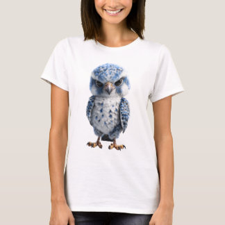 Grumpy Blue Fluffy Owl Bird Cute Raptor Women Tシャツ