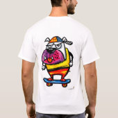 Grumpy Bulldog on Skateboard Cartoon T-Shirt Tシャツ (裏面)