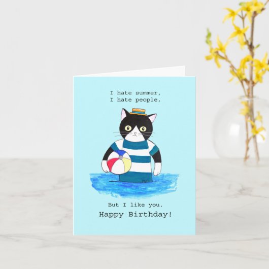 Grumpy Cat夏は大嫌い人の誕生日は大嫌い カード (黄色い花)