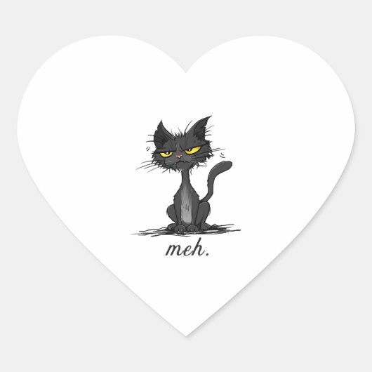GRUMPY CAT おもしろい - Meh Cat 熱狂する - Cat Lady Gift ハートシール (正面)