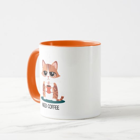Grumpy Cat "コーヒーが欲しい" マグカップ | かわいいトラ柄の子猫 (正面左)