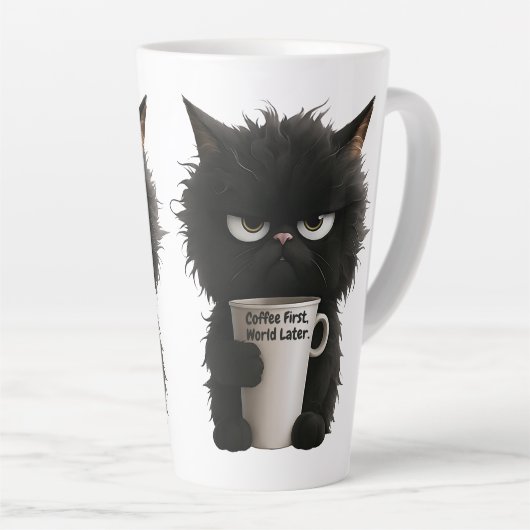 Grumpy Cat Coffee Mood T-Shirt Funny Black Fluffy  カフェラテマグ (右アングル)