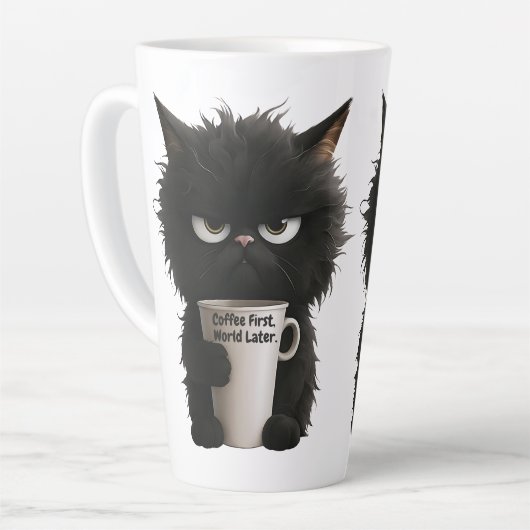 Grumpy Cat Coffee Mood T-Shirt Funny Black Fluffy  カフェラテマグ (左アングル)