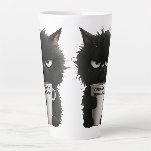Grumpy Cat Coffee Mood T-Shirt Funny Black Fluffy  カフェラテマグ (正面)