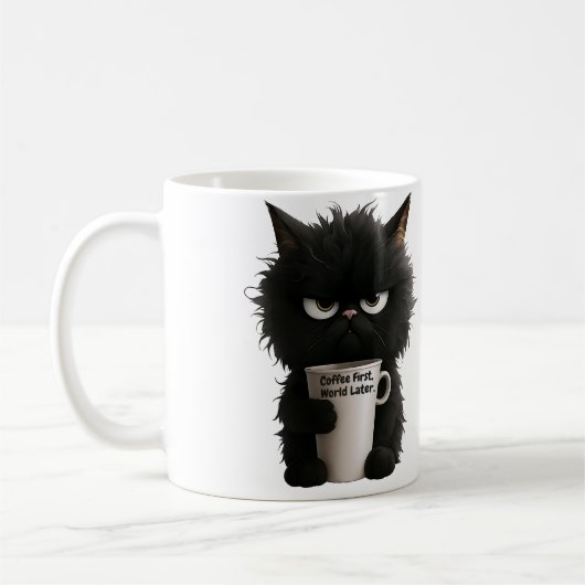 Grumpy Cat Coffee Mood T-Shirt Funny Black Fluffy コーヒーマグカップ (左)