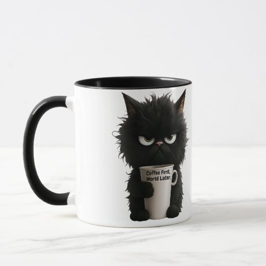 Grumpy Cat Coffee Mood T-Shirt Funny Black Fluffy  マグカップ (左)