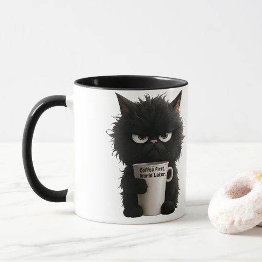 Grumpy Cat Coffee Mood T-Shirt Funny Black Fluffy  マグカップ (ドーナツ)