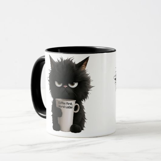Grumpy Cat Coffee Mood T-Shirt Funny Black Fluffy  マグカップ (正面左)