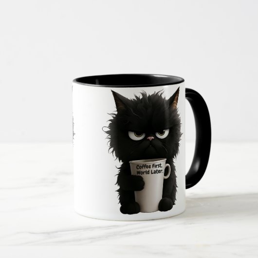 Grumpy Cat Coffee Mood T-Shirt Funny Black Fluffy マグカップ (正面右)