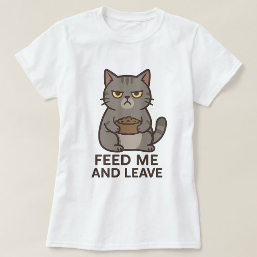 Grumpy Cat “Feed Me and Leave” Funny T-Shirt Tシャツ (デザイン正面)